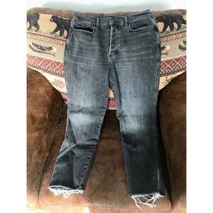 A.N.A Women's High Rise Straight Jeans Black Wash Frayed Hem Size 6